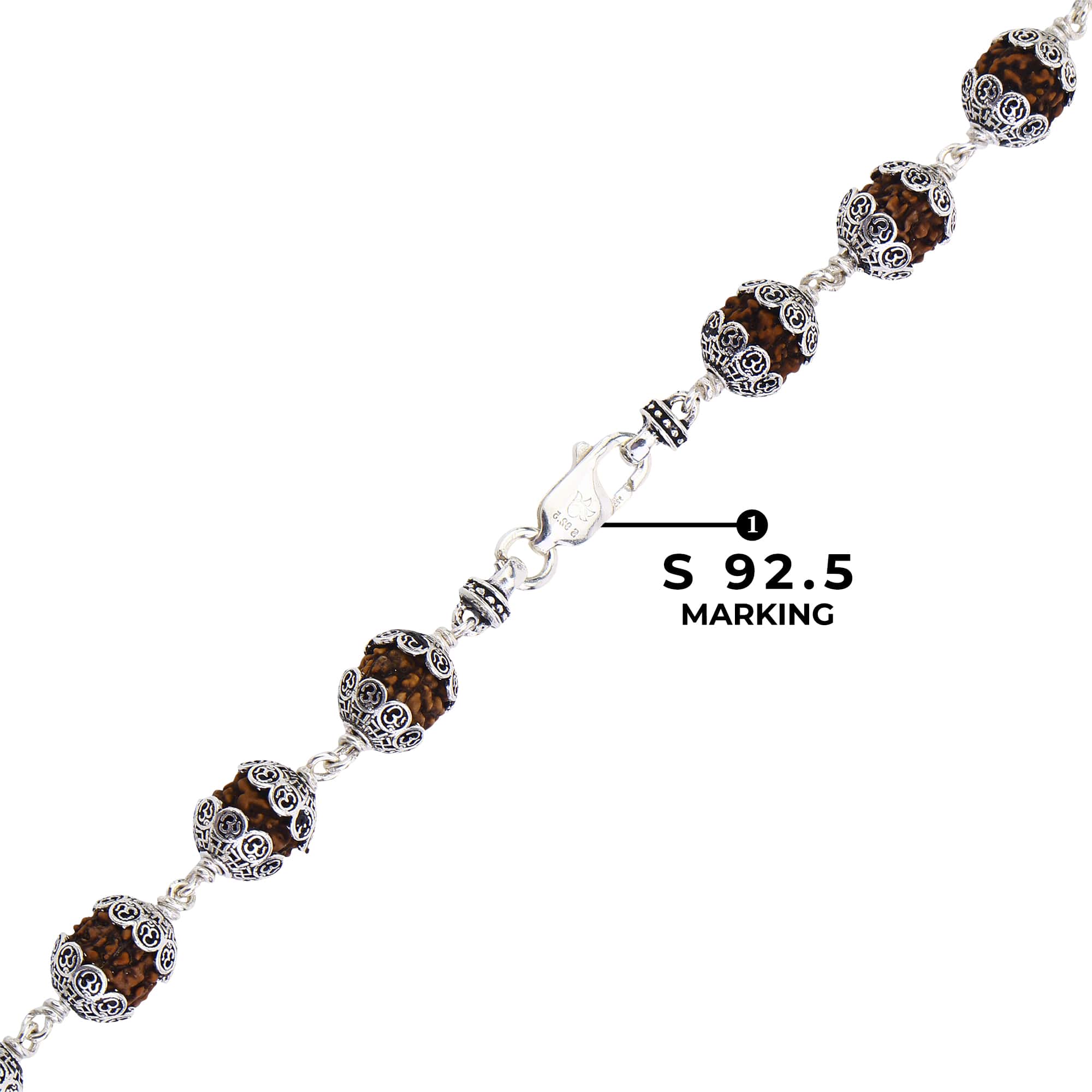 Rudraksha with Om Cap 92.5 Silver Mala