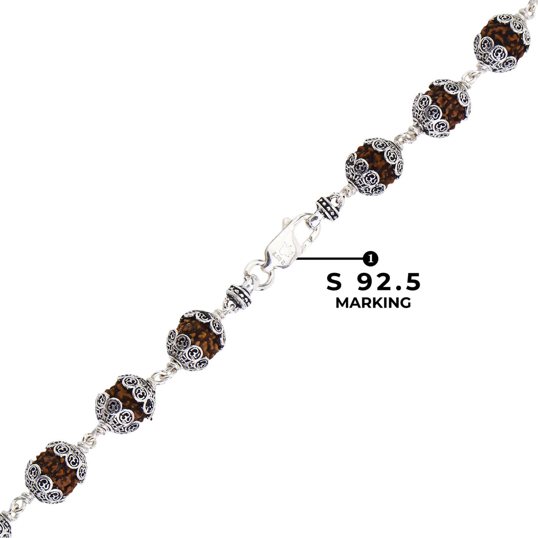 Rudraksha with Om Cap Silver Mala