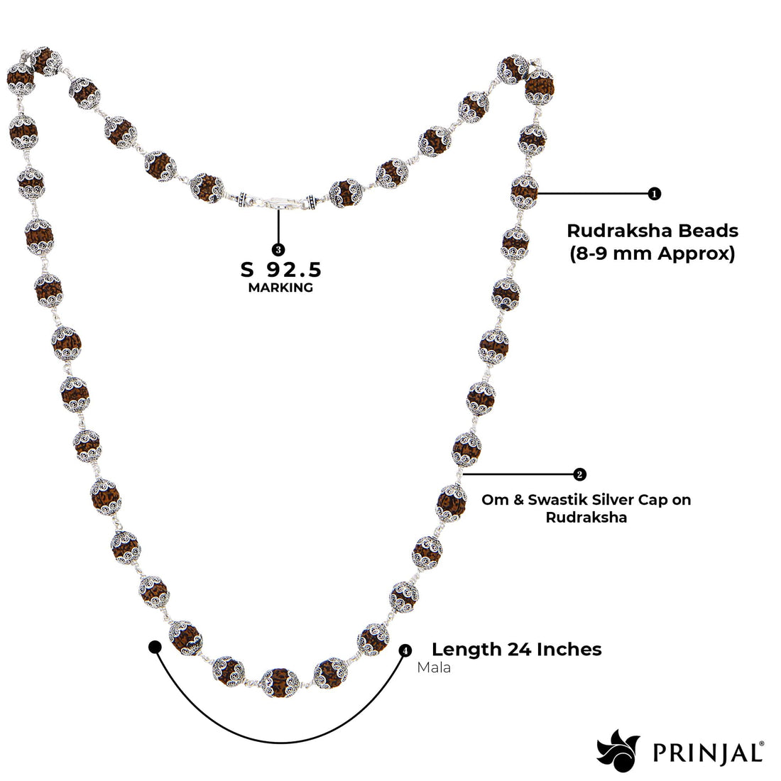 Rudraksha with Om Cap Silver Mala