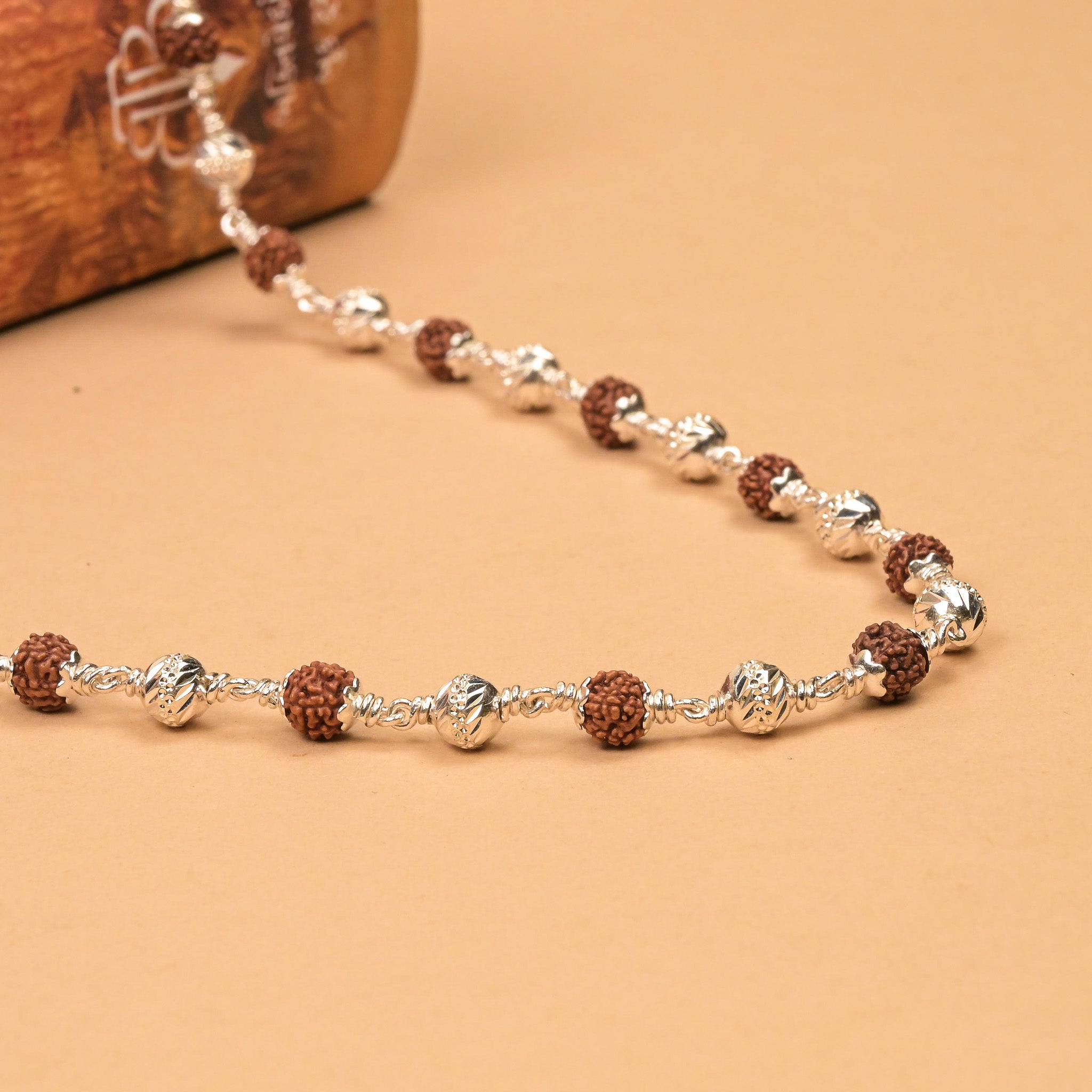 Rudraksha With CNC Silver Beads Mala