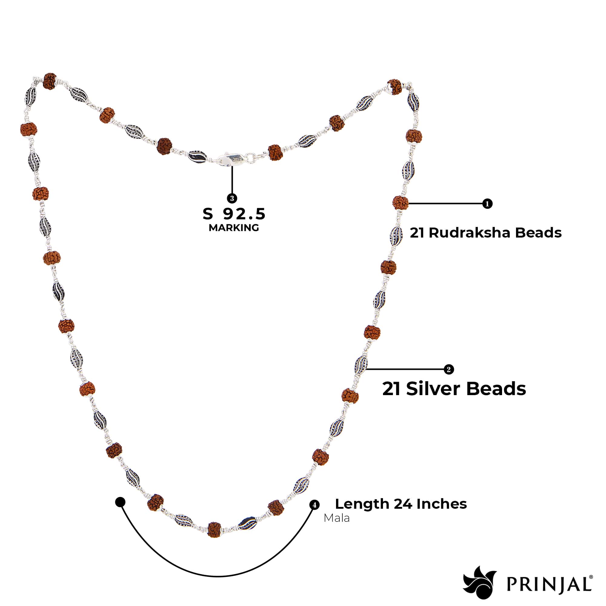 92.5 Silver Marquise Rudraksha Mala