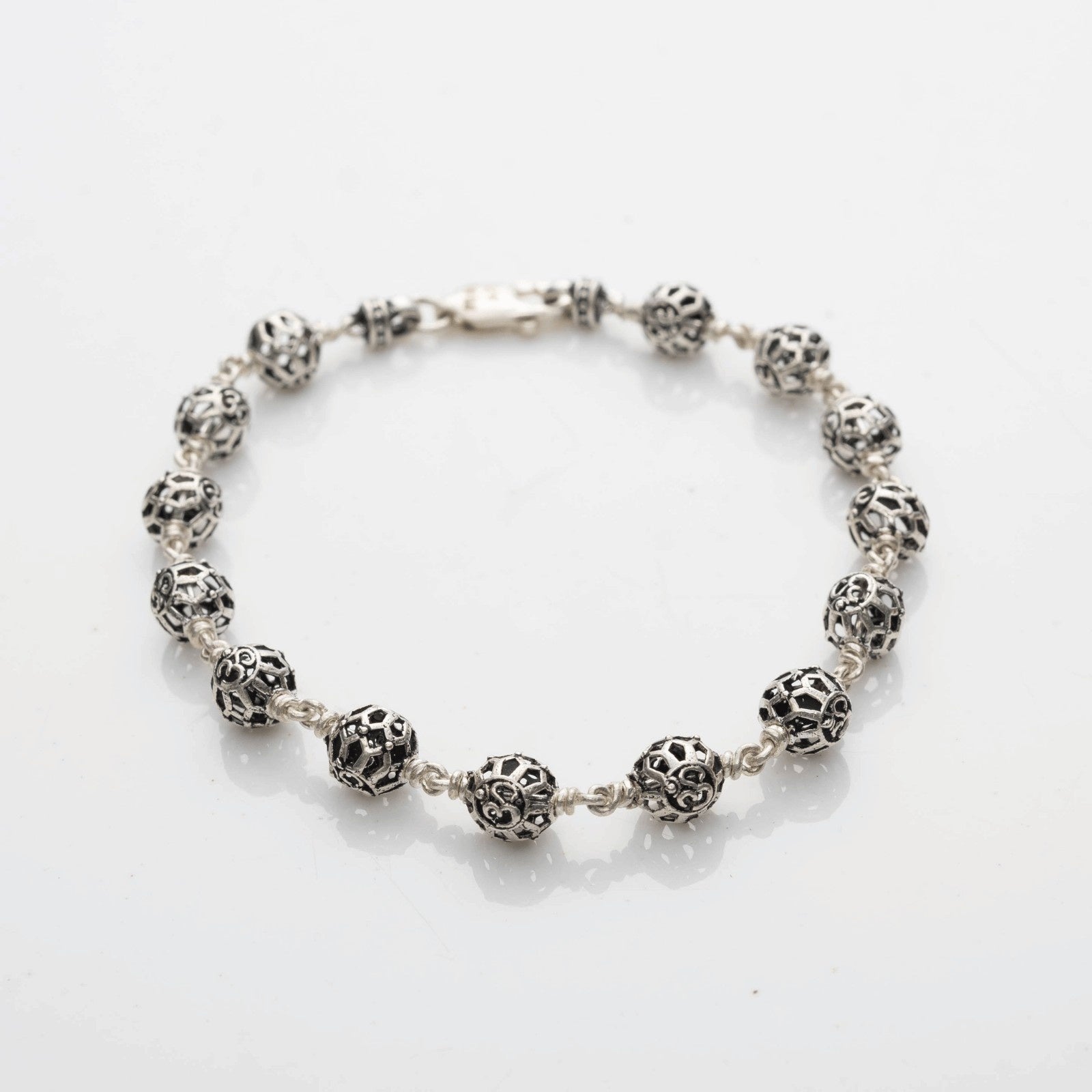 Round Om Beads Silver Bracelet
