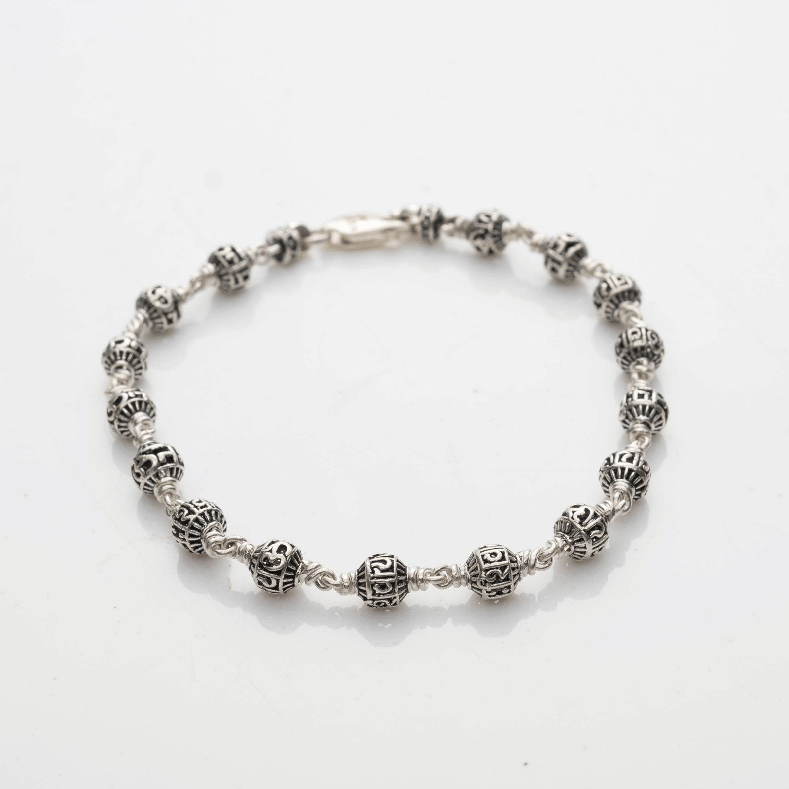 5-6 mm Om Namah Shivay Silver Bead Bracelet