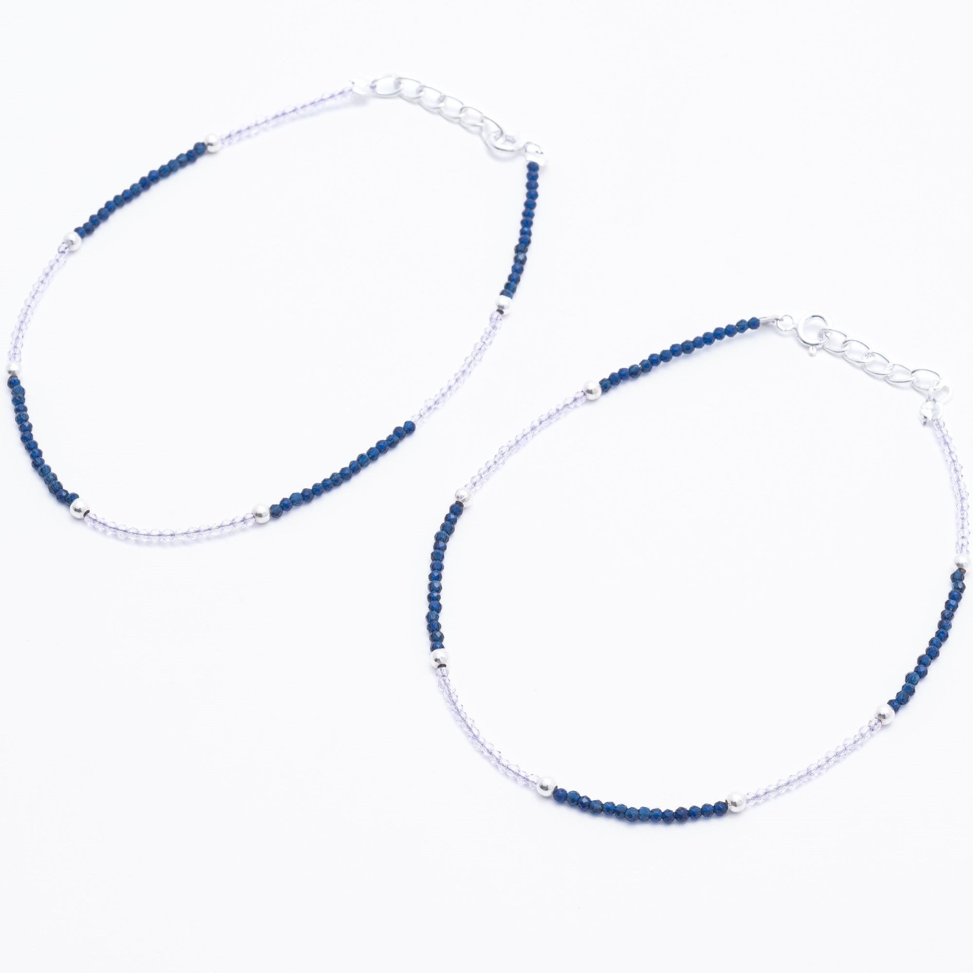 Real silver and dark blue beads anklets for women