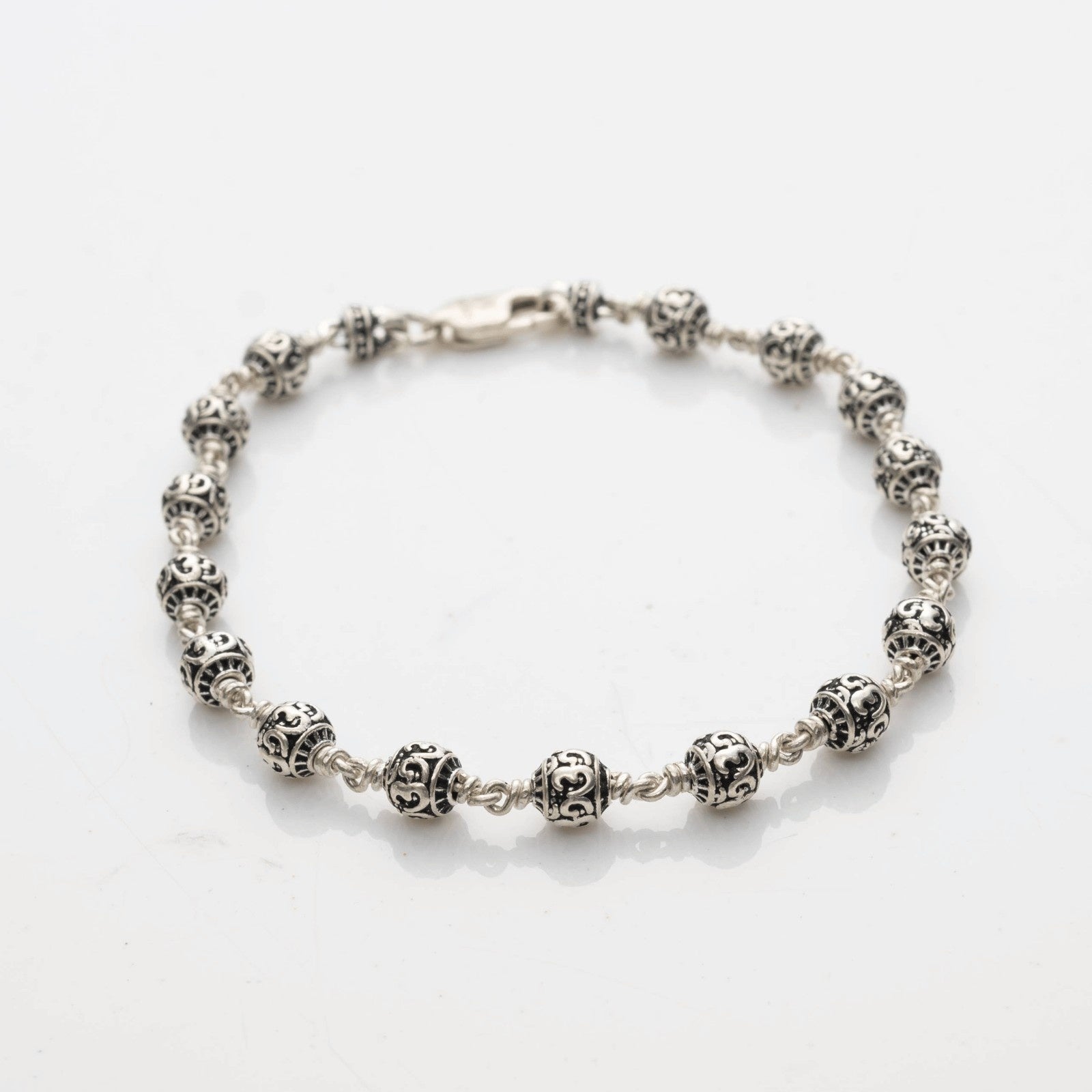 5-6 mm Om Silver Beads Bracelet