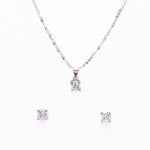 Real Silver Set Chain Circular Pendant and Earrings with Finely Cut Stones for Women