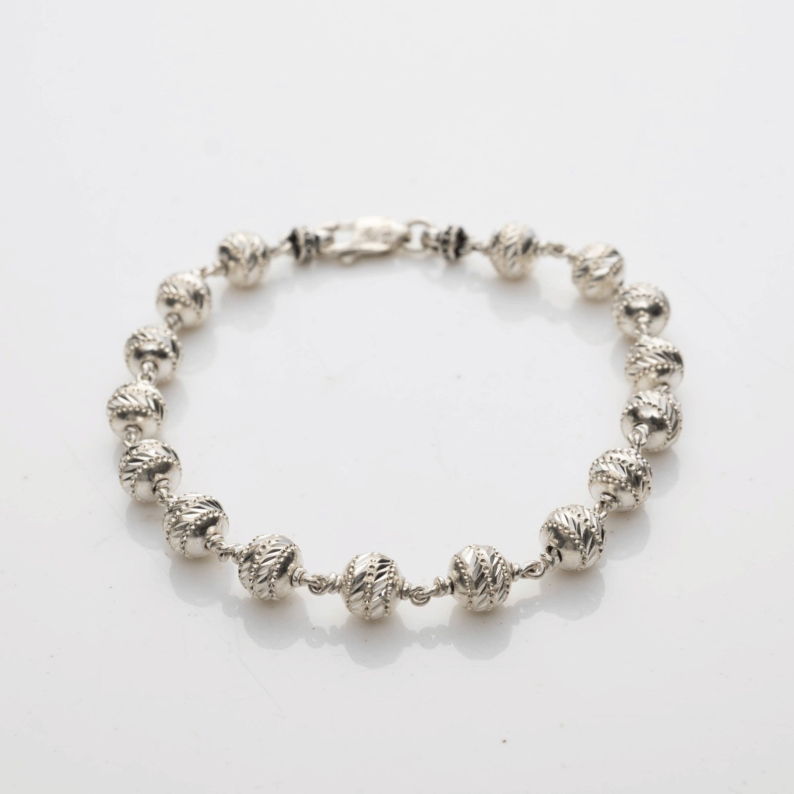 7-8 MM Silver CNC Beads Bracelet