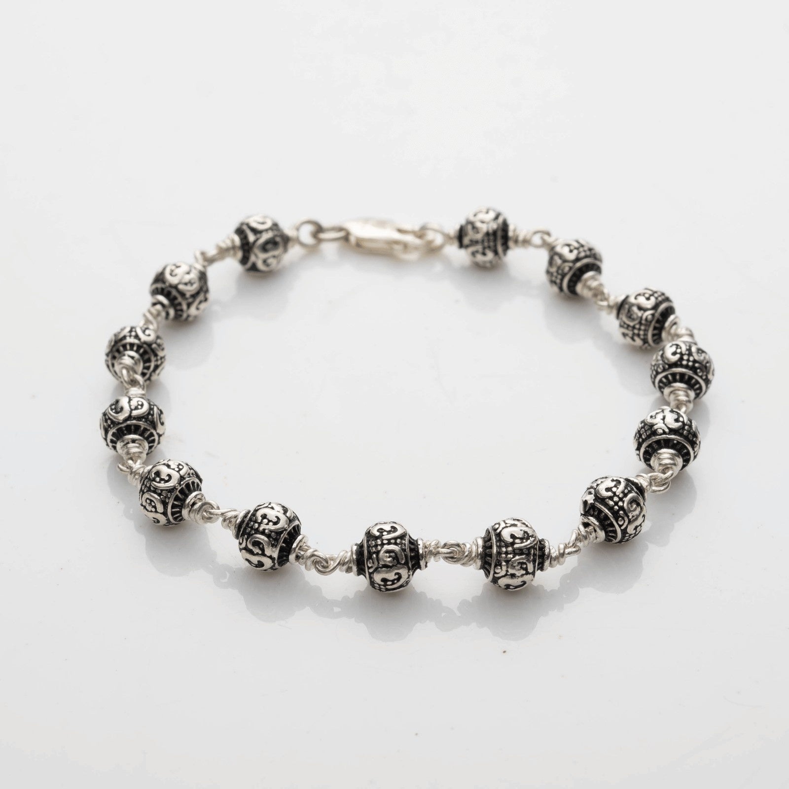 Om Silver Beads Bracelet