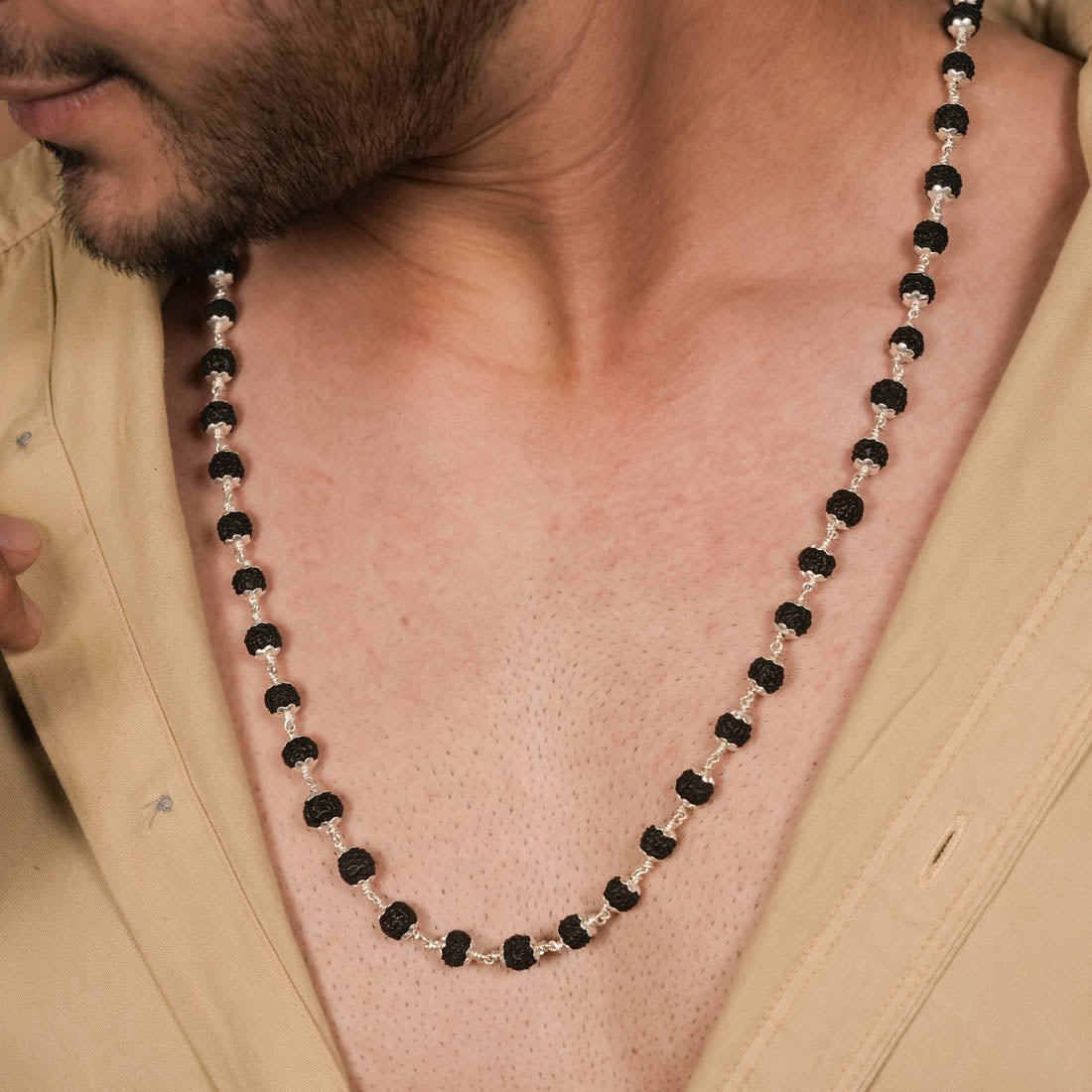 Buy Black Rudraksha Silver Mala
