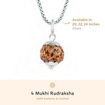 Orignal Silver Capping 4 Mukhi Rudraksha Pendant With Chain