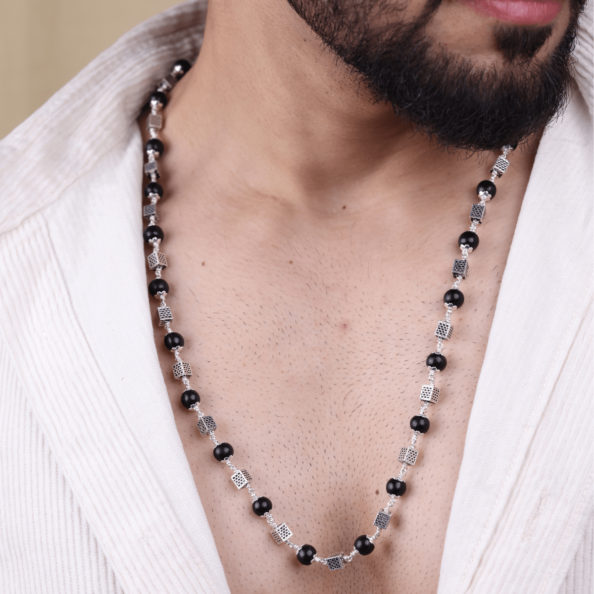 Orignal Karungali Silver Mala With Square Beads