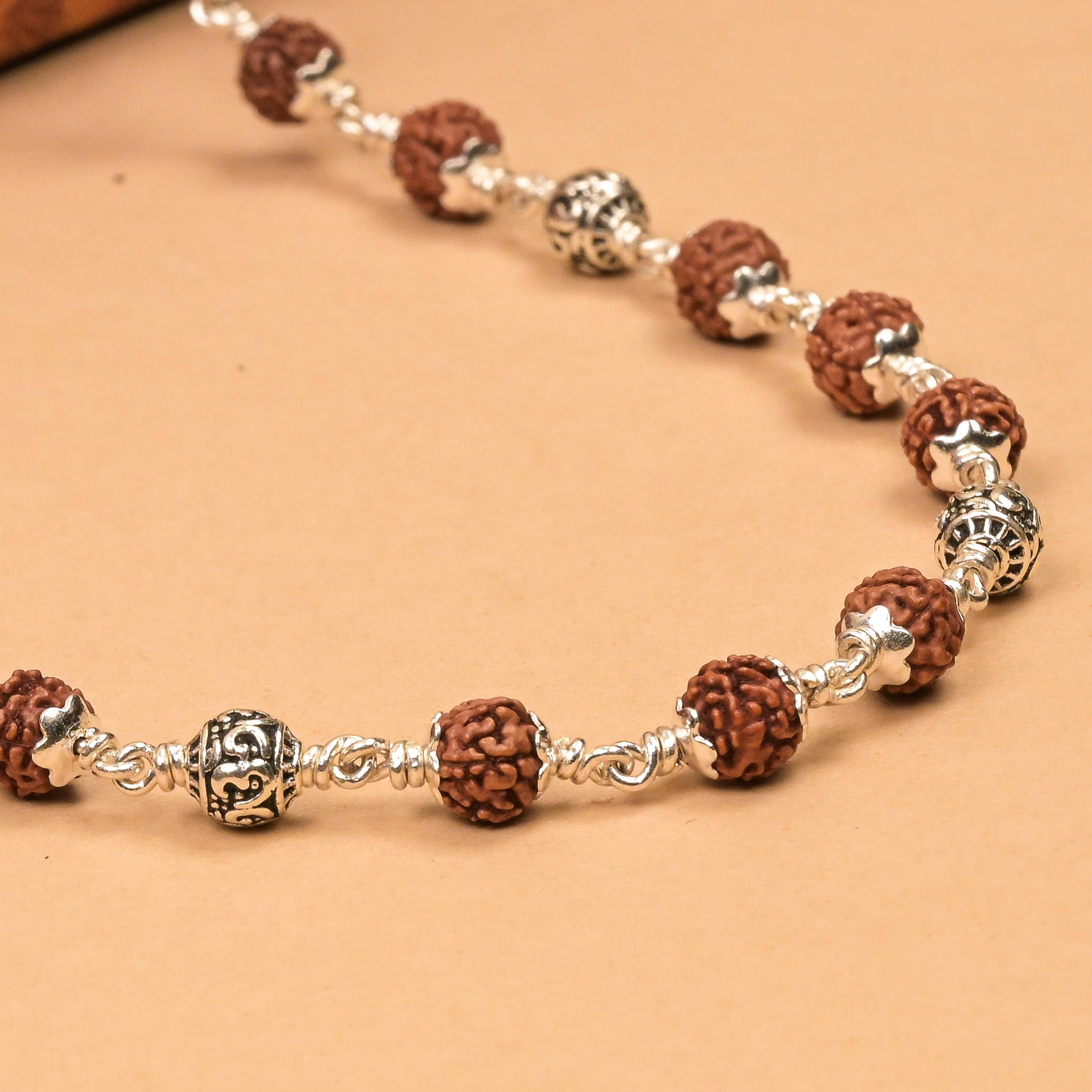 Rudraksha With Om Silver Beads Mala