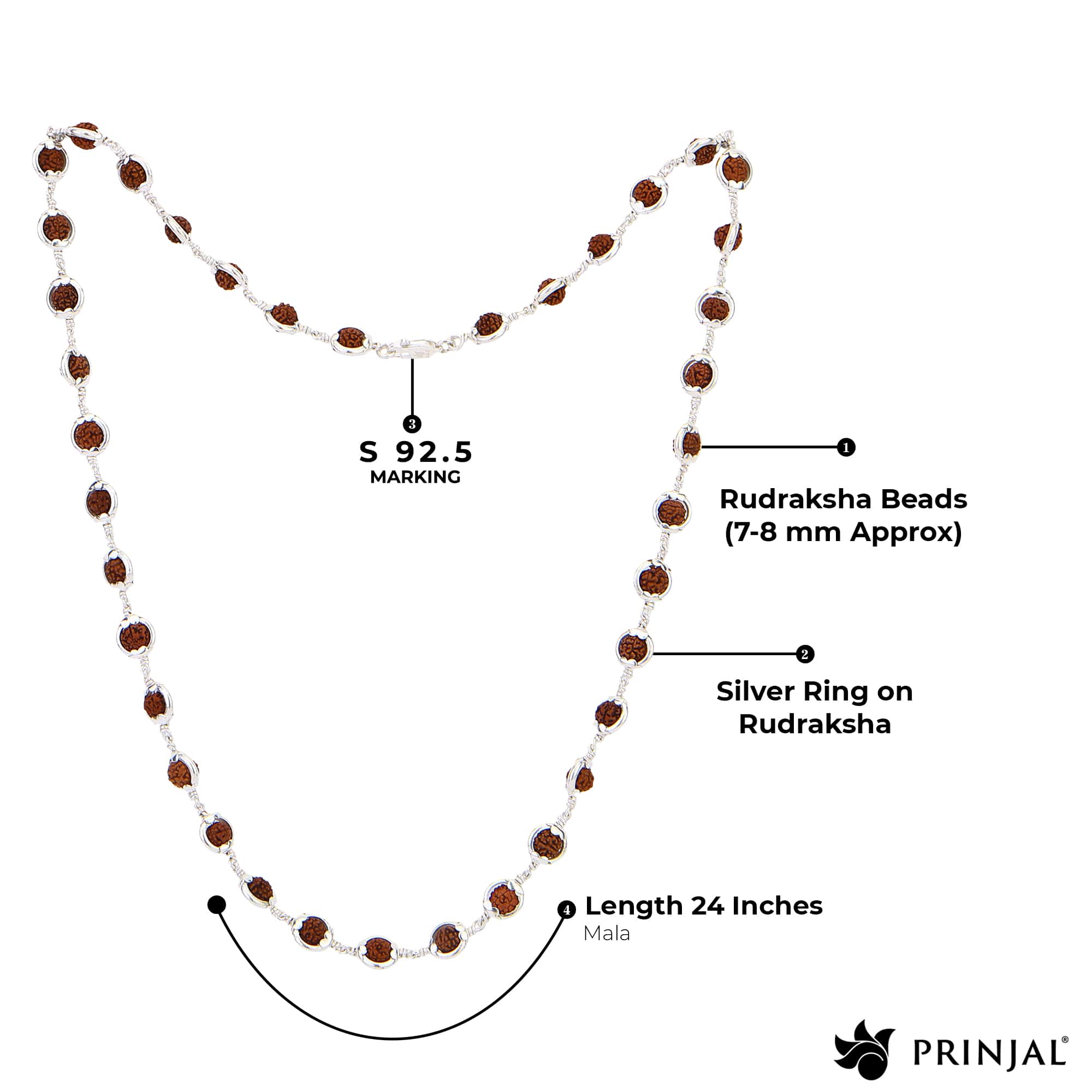 92.5 Silver Capping Rudraksha Mala