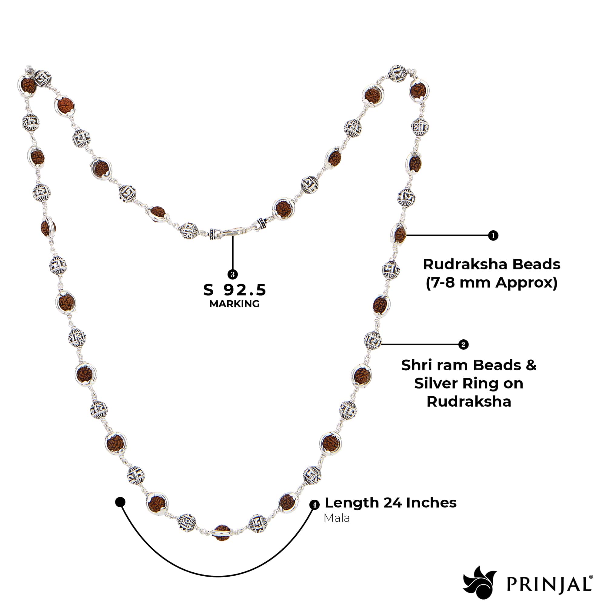 Rudraksha Silver Mala with Jay Shree Ram Beads