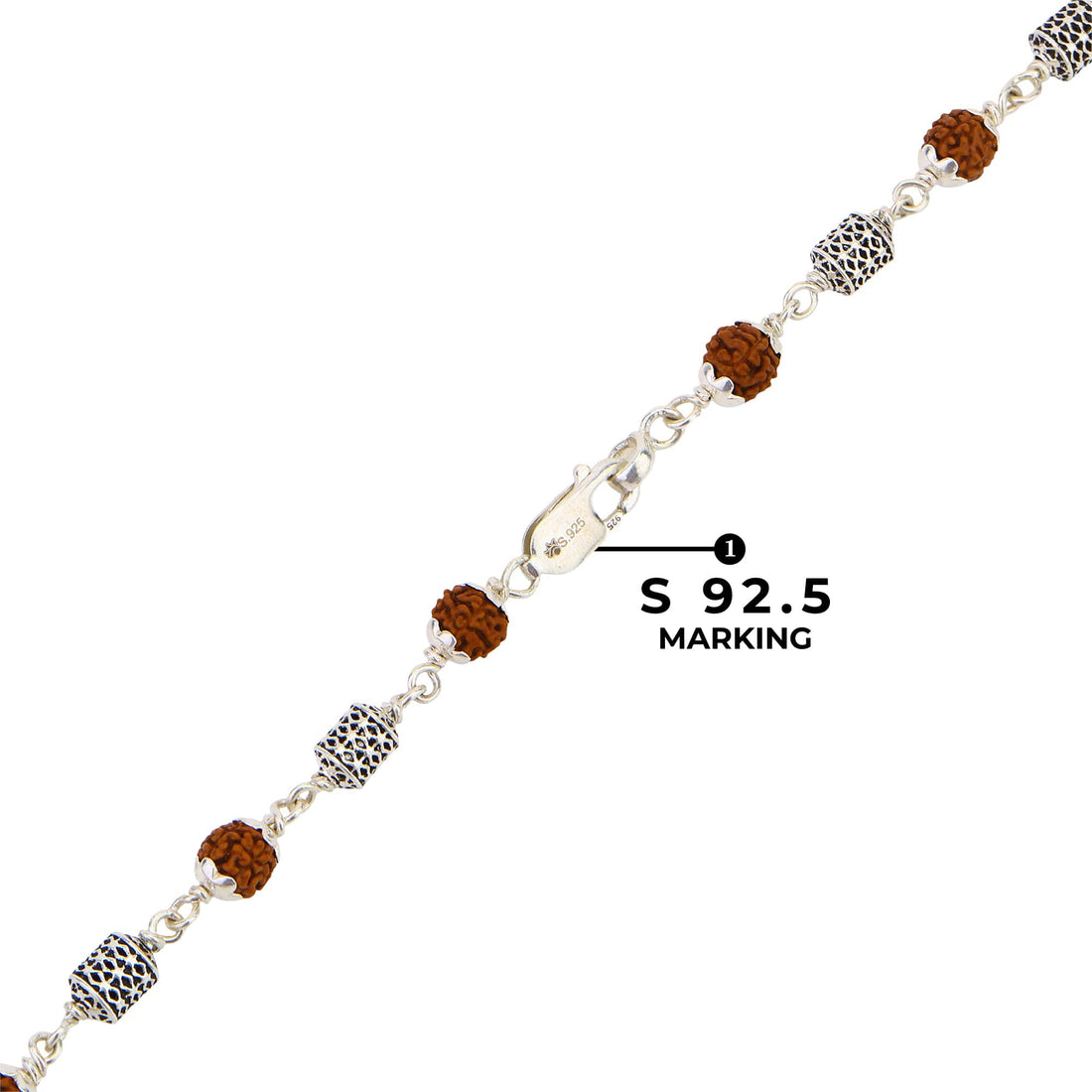 Rudraksha Silver Mala (Oval Filigree Beads)