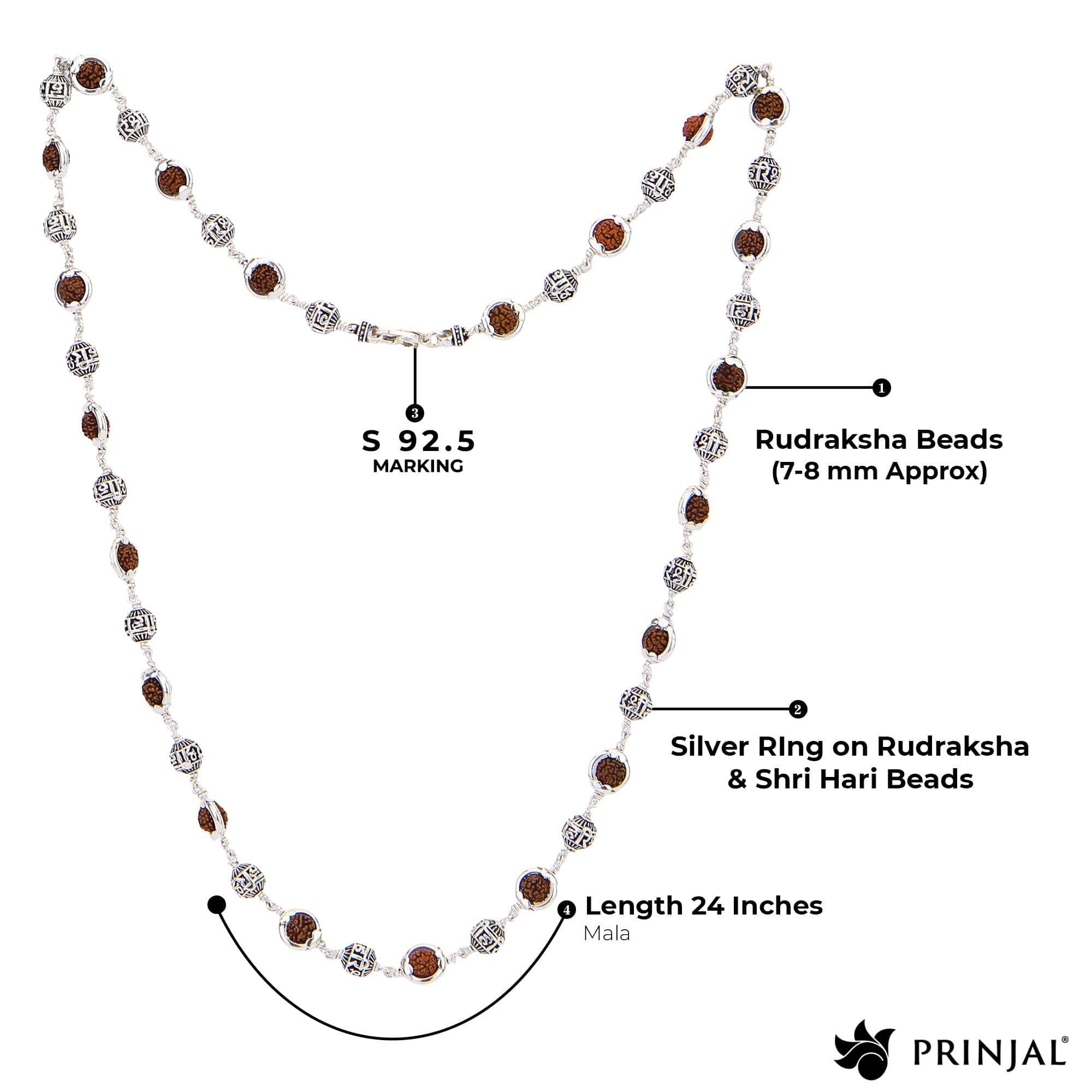 Rudraksha Capping With Shree Hari Beads Silver Mala