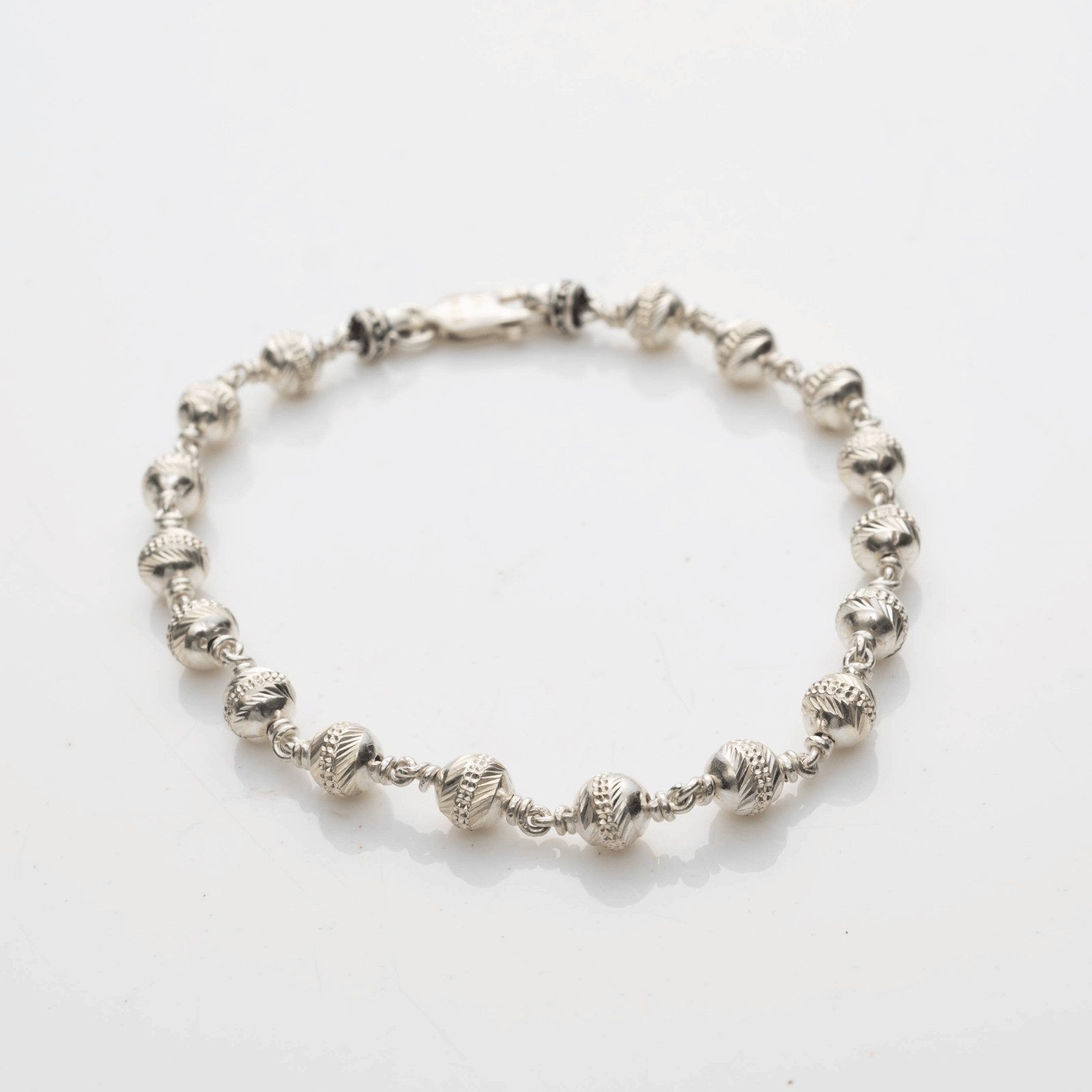 5-6 MM Silver CNC Beads Bracelet