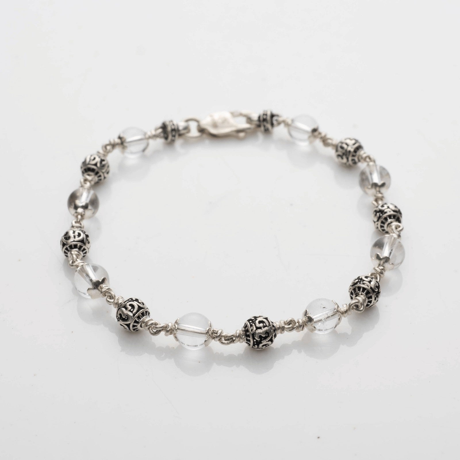 5-6 MM Sphatik with Om Silver Beads Bracelet