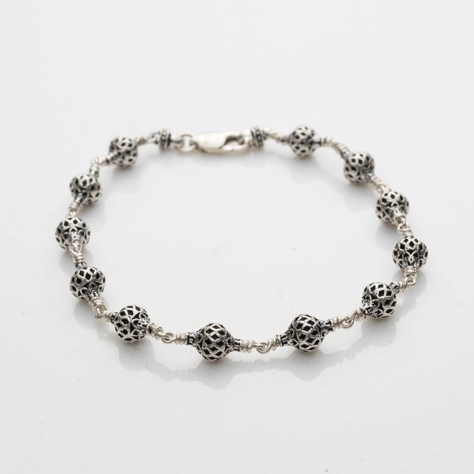 Hollow Mesh Silver Beads Bracelet