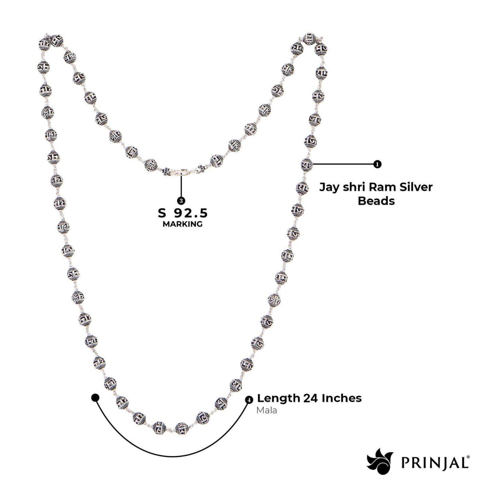 Shree Ram 92.5 Silver Beads Mala