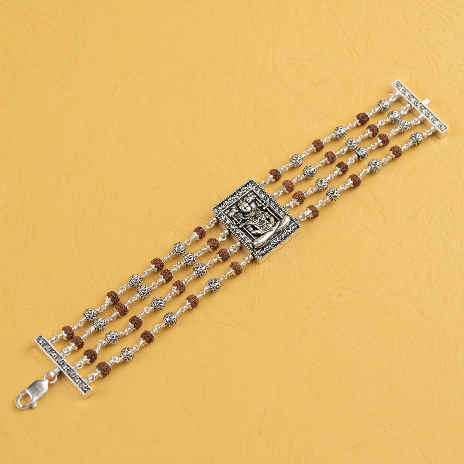Rudraksha With Om Silver Four Line Bracelet