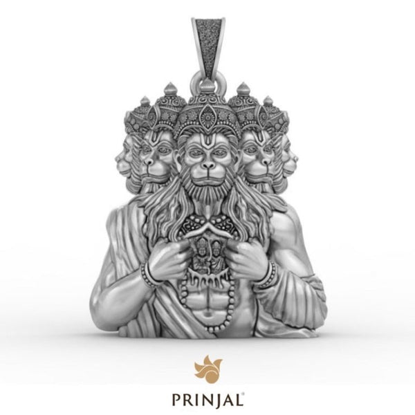Five Face Hanuman Ji Silver Pendant