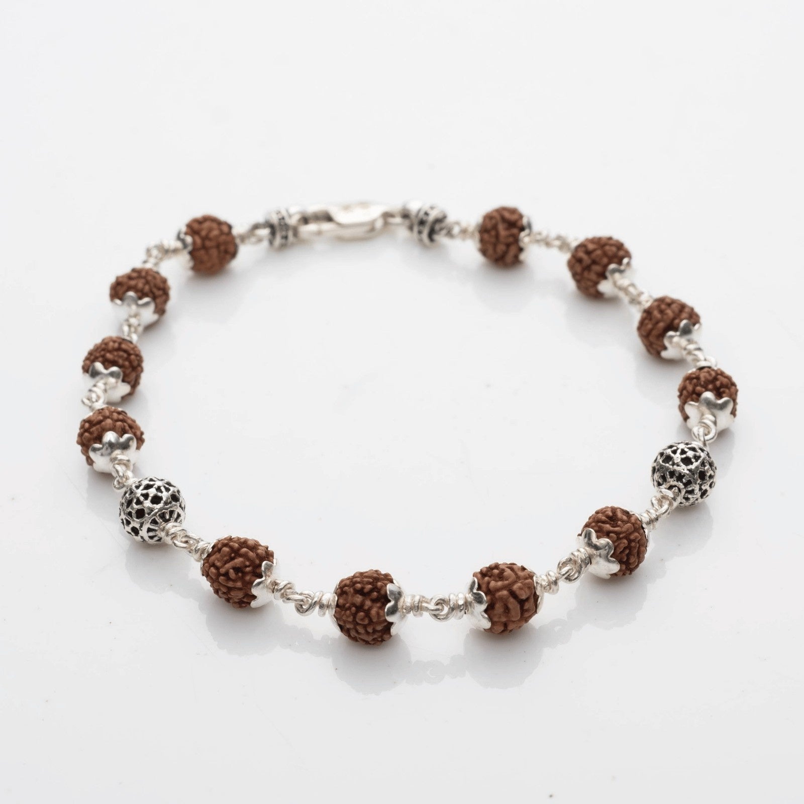 Rudraksha With Silver  Beads Bracelet