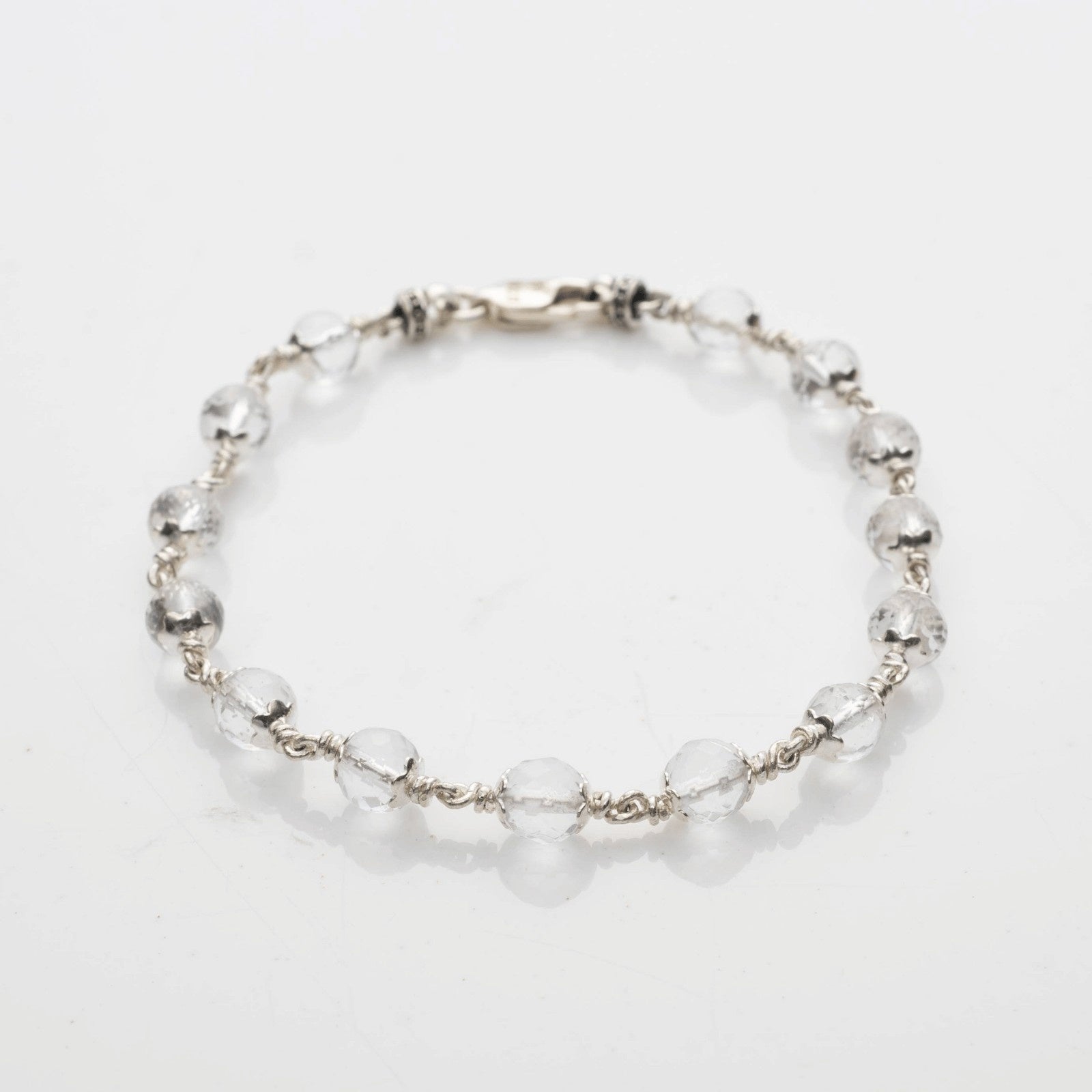 5-6 MM Sphatik Diamond Cut Beads Silver Bracelet