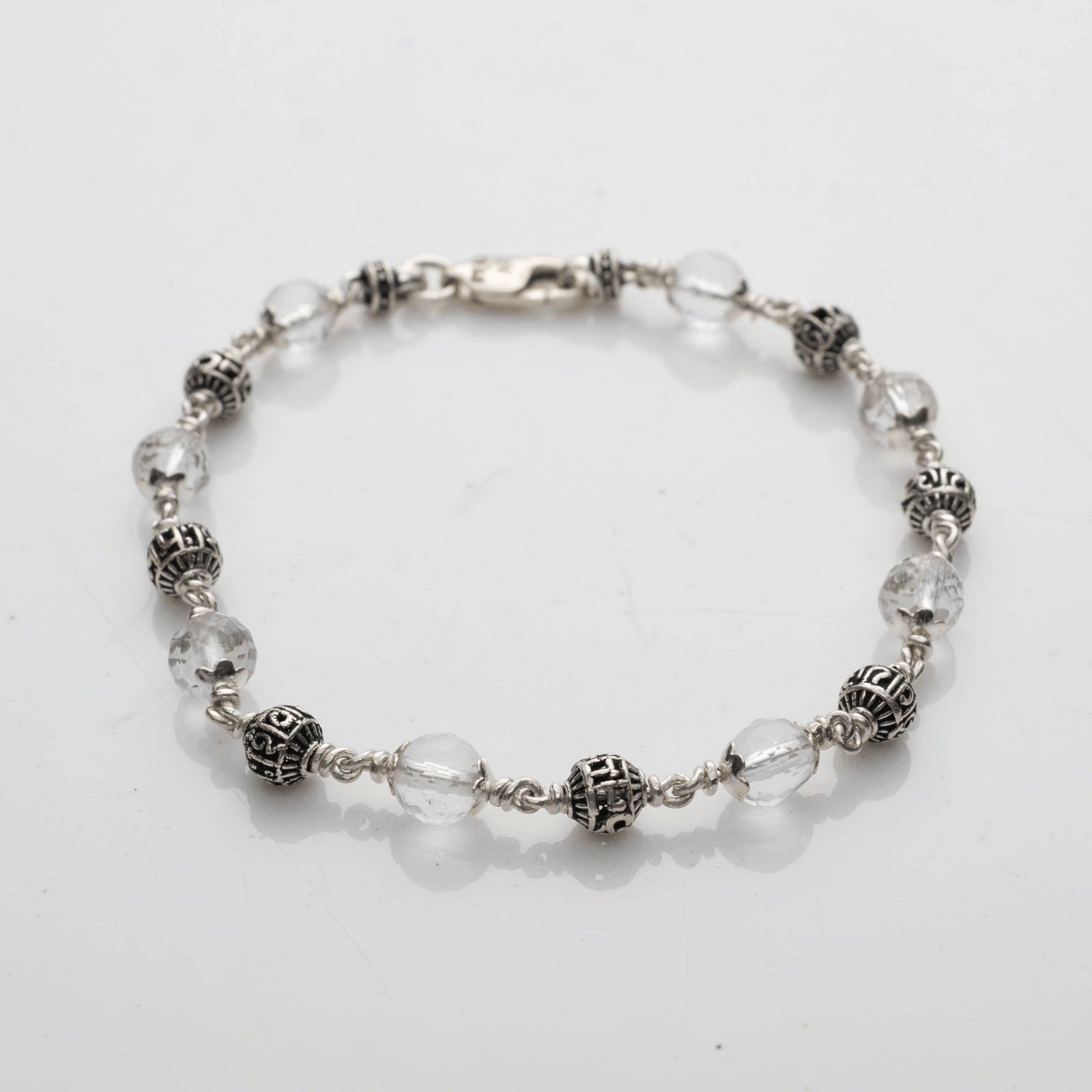 5-6 MM Daimond Cut Sphatik With Om Namah Shivay Beads Bracelet