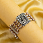 Rudraksha With Silver Shiva Broch Four Line Bracelet
