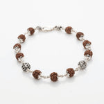 Rudraksha With Round Om Beads Silver Bracelet