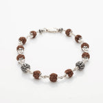Rudraksha With Silver Flower Beads Bracelet
