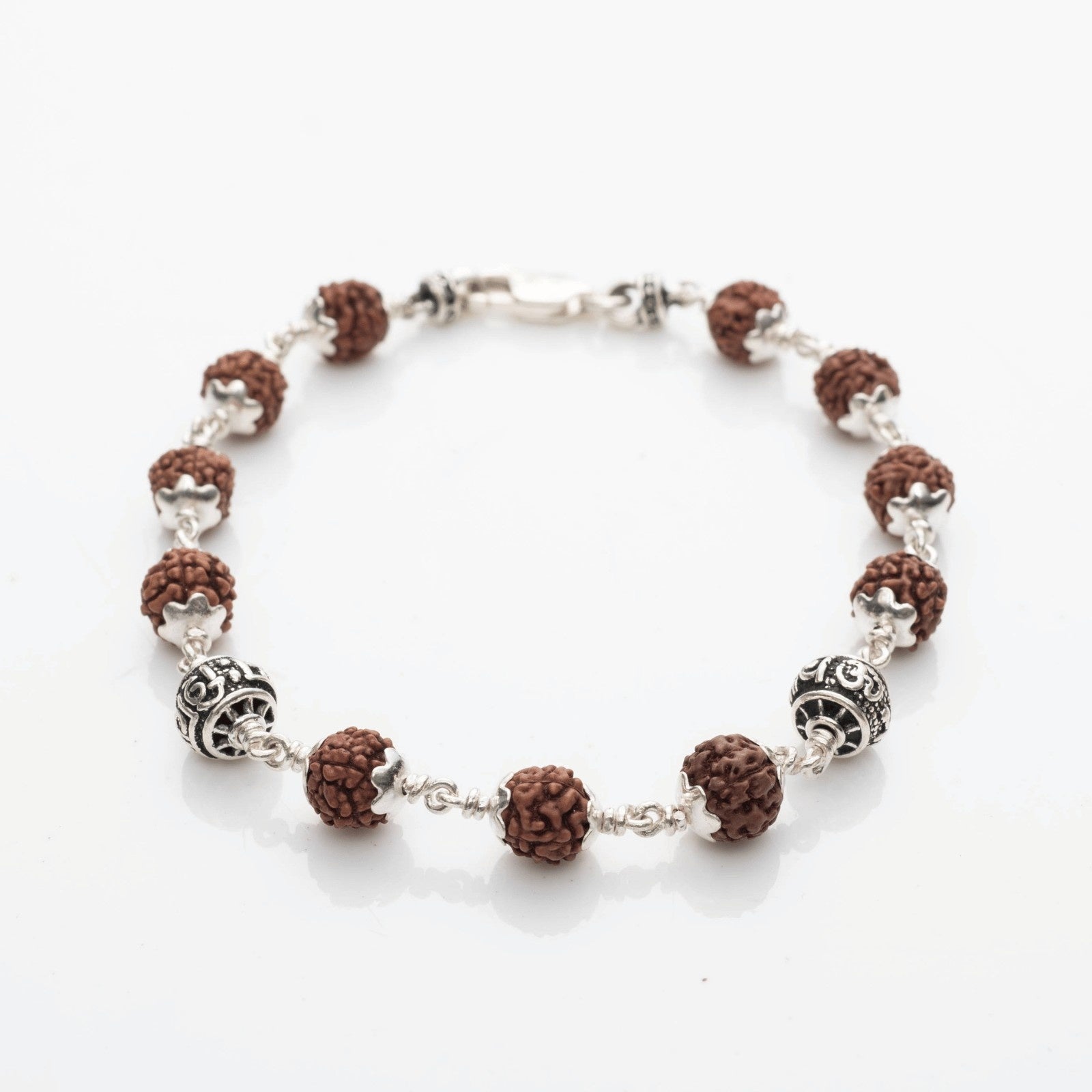 Rudraksha With Om Namah Shivay Silver Beads Bracelet