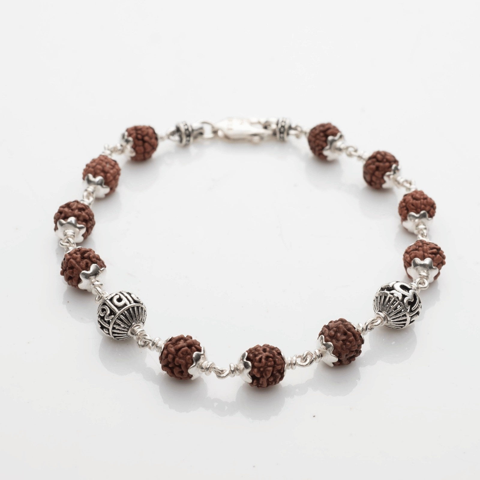 Rudraksha With Om Namah Shivay Beads Silver Bracelet