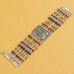 Rudraksha With Om Namah Shivay Silver Six Line Bracelet