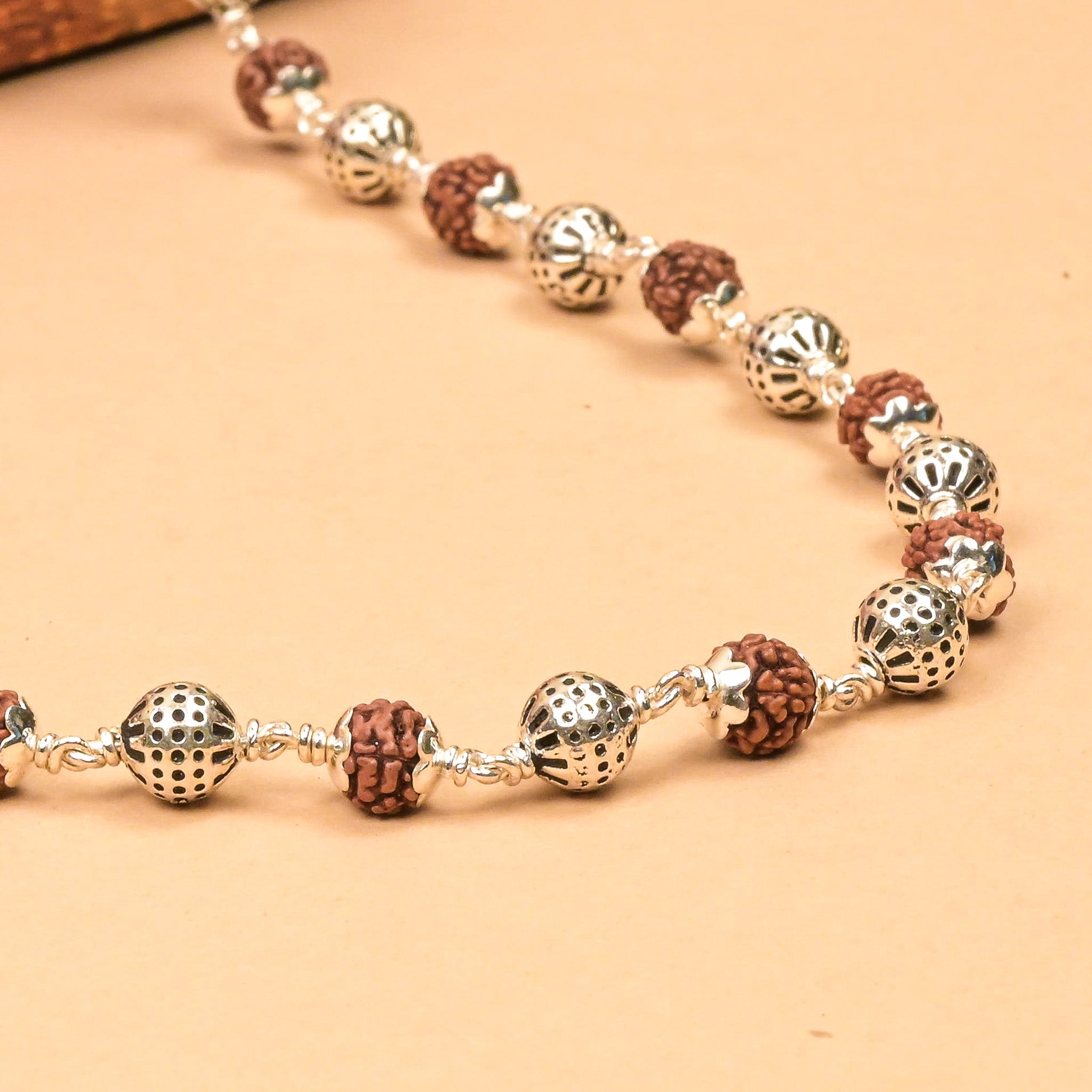 Rudraksha With Round Silver Beads Mala