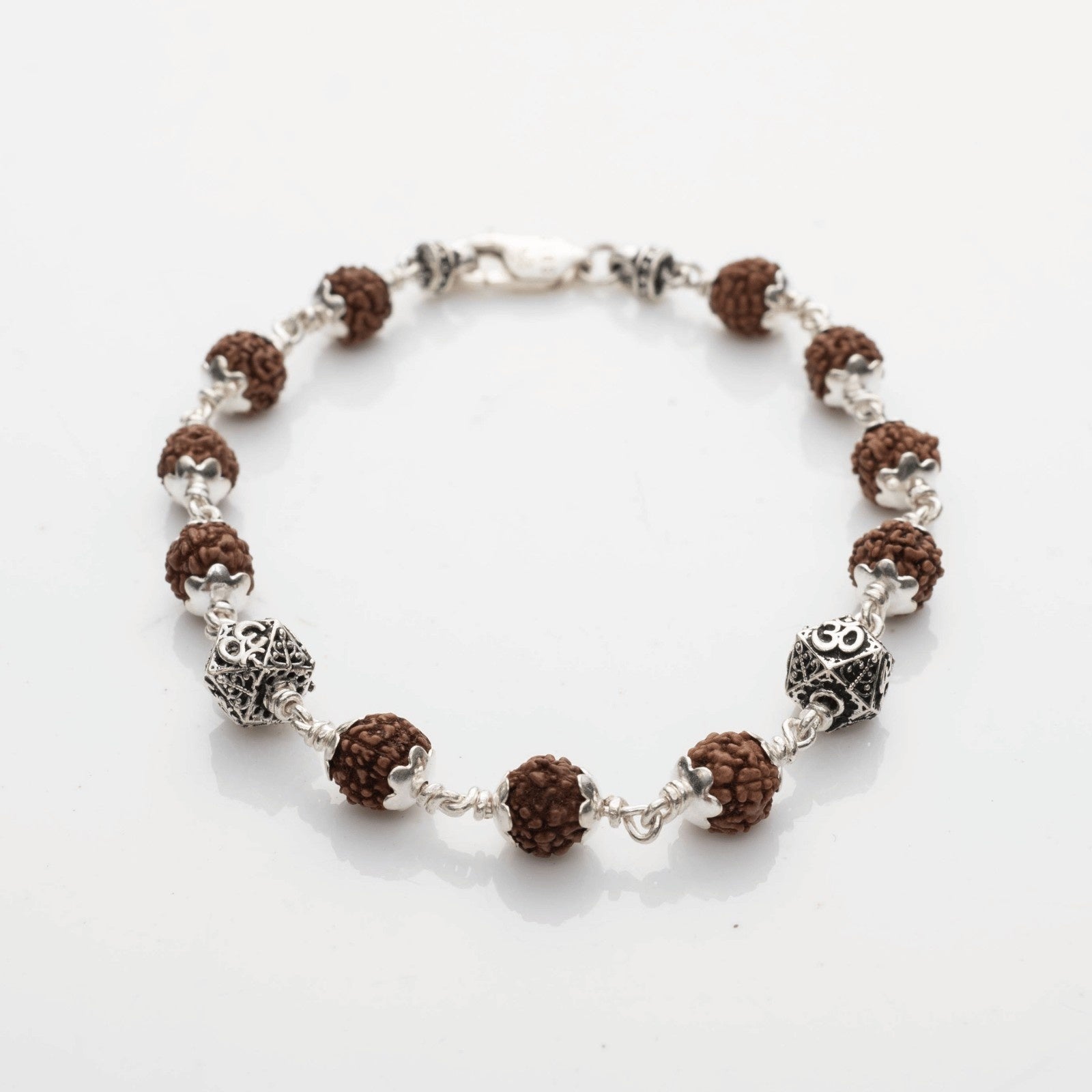 Rudraksha with Hexagon Silver Beads Bracelet