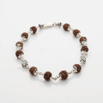 Rudraksha With Hollow Circular Silver Beads Bracelet
