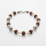 Rudraksha With Round Beads Silver Bracelet