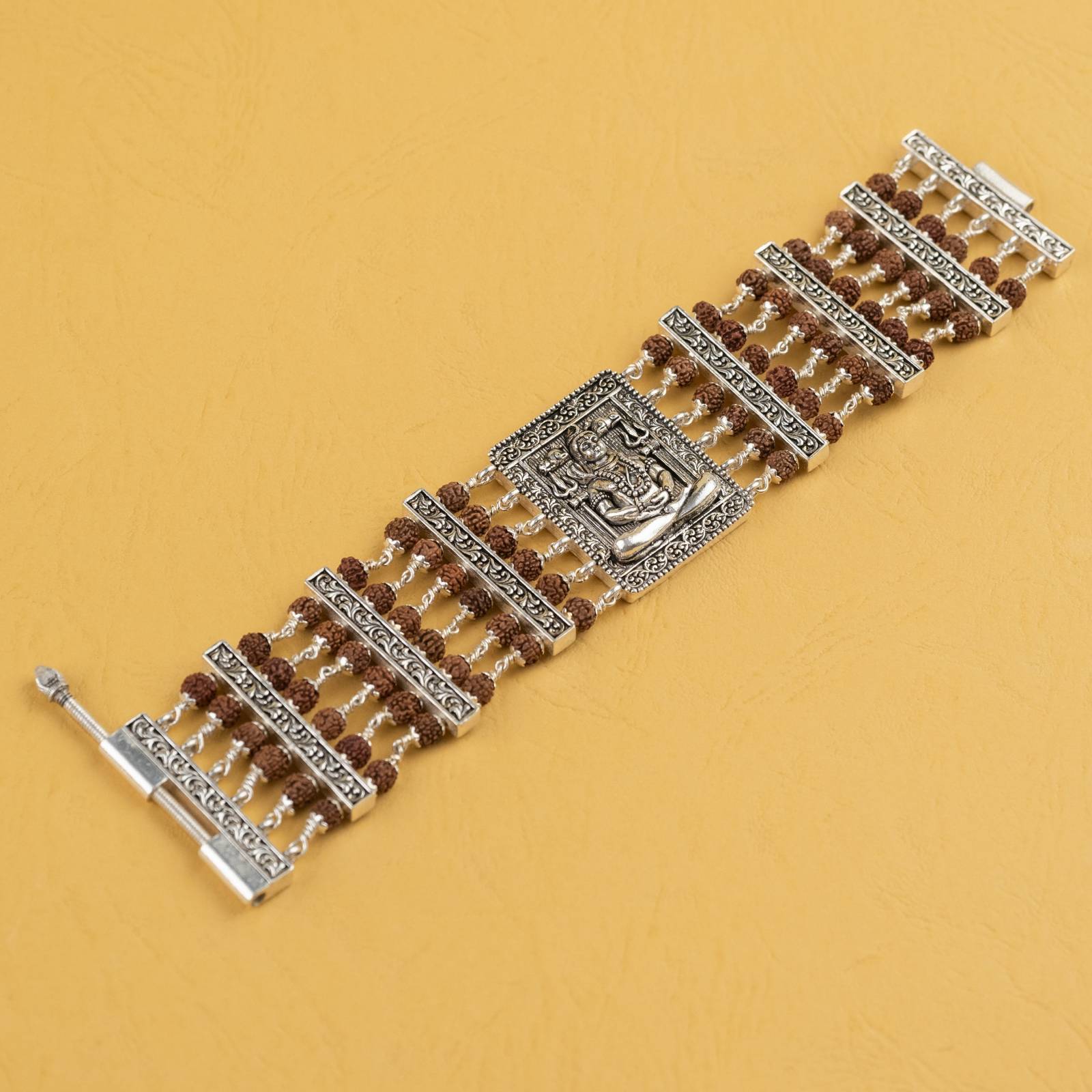 Rudraksha With Silver Shiva Broach Six Line Bracelet