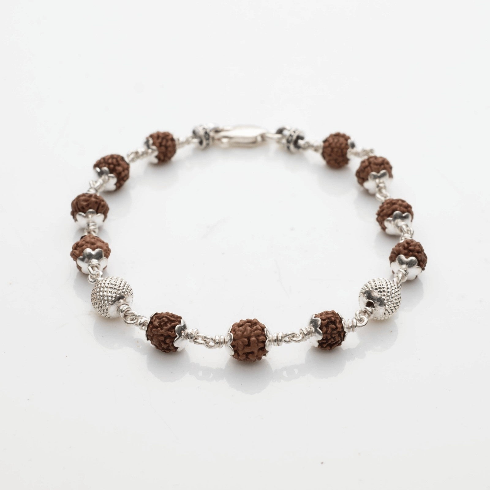 Rudraksha Bracelet with Textured CNC Silver Bead