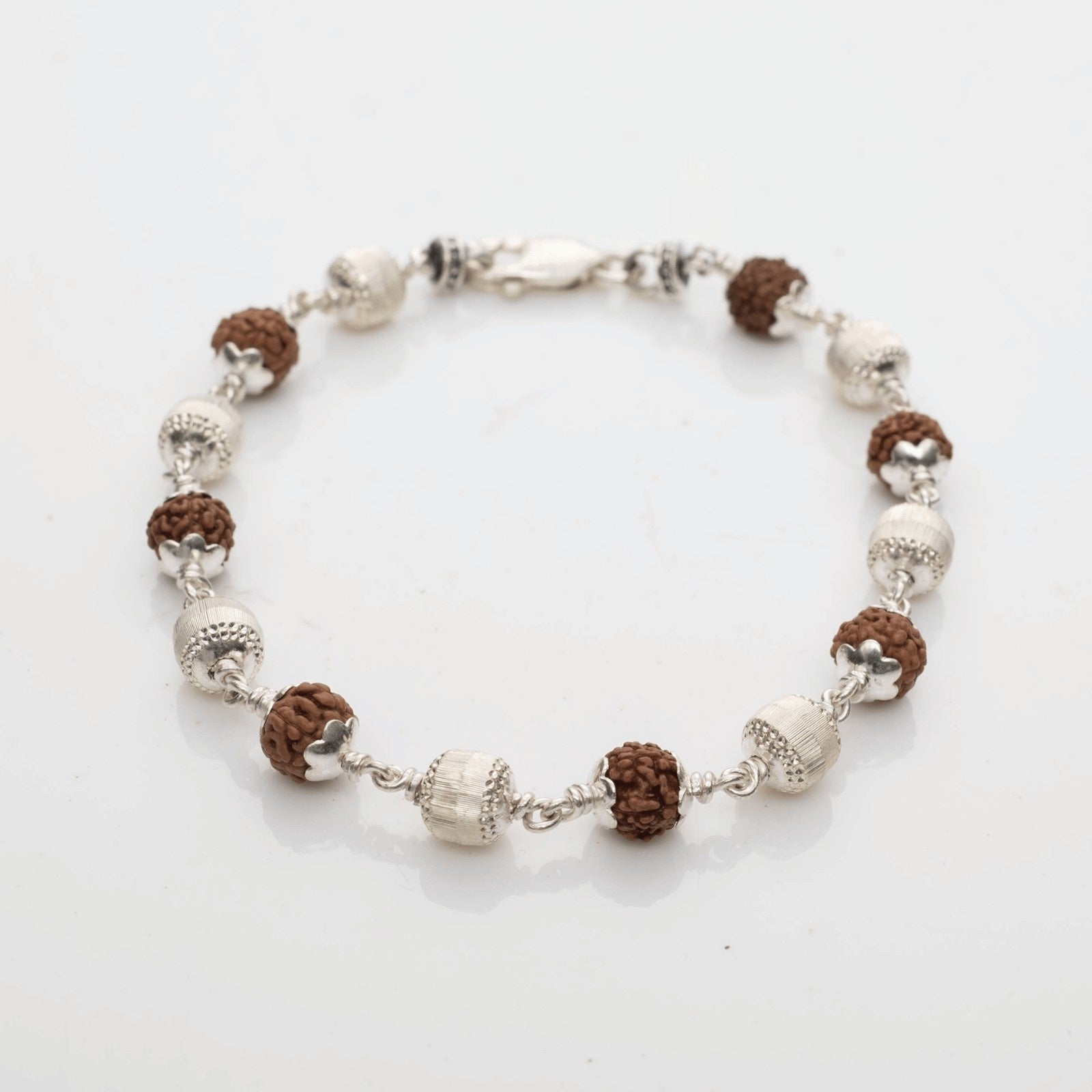 Rudraksha Bracelet with Cylindrical CNC Silver Beads