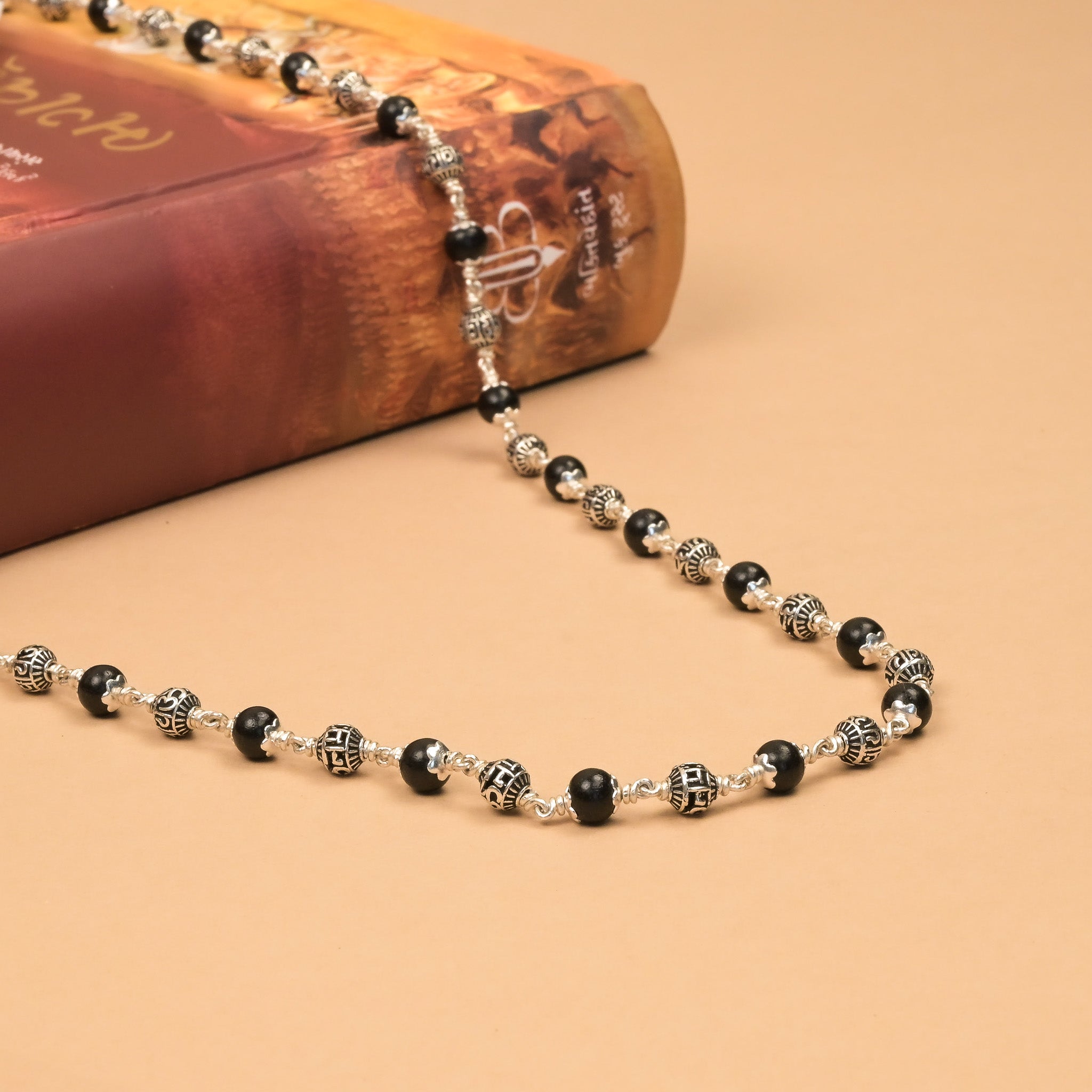 5-6 mm Karungali with Om Namah Shivay Silver Beads Mala
