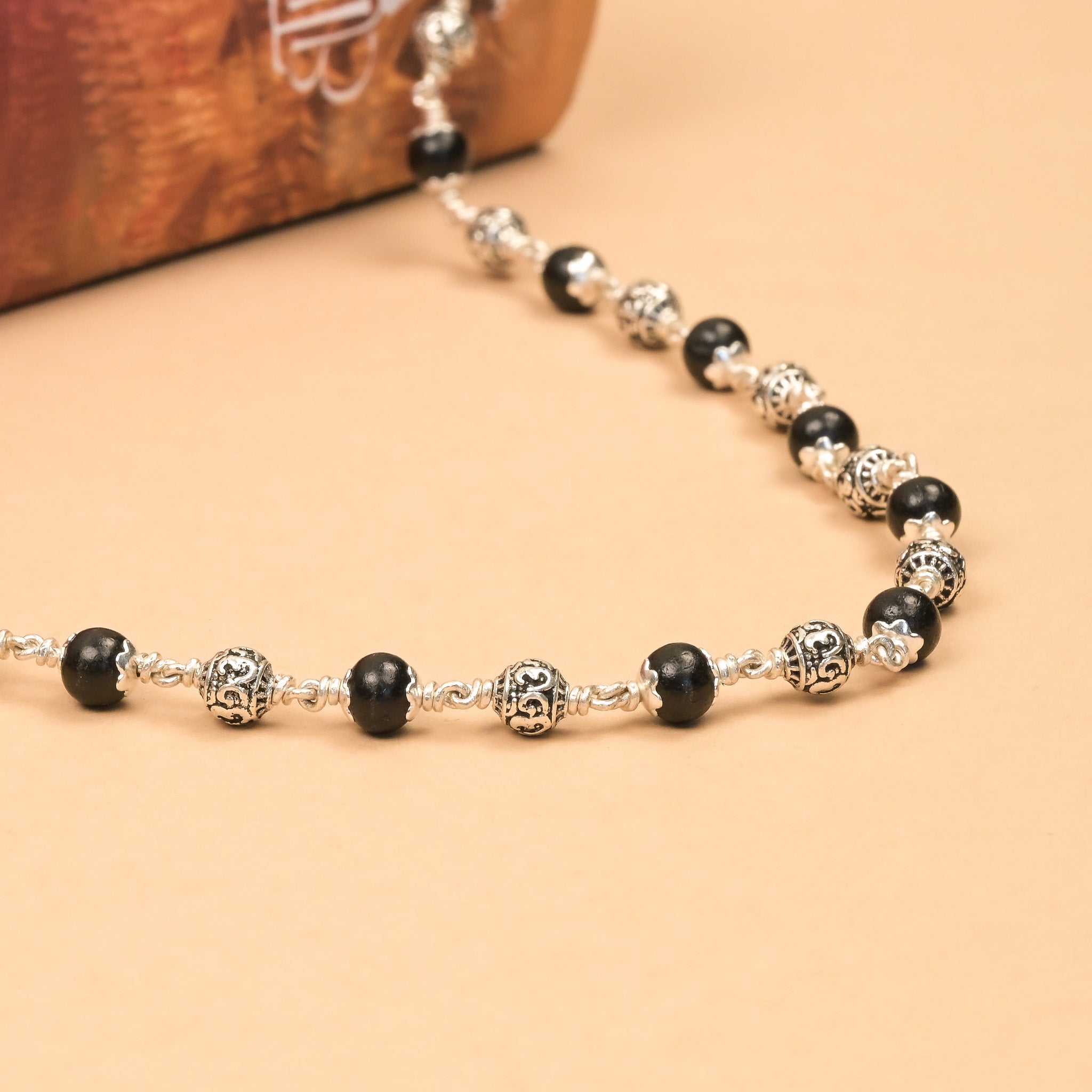 5-6 mm Karungali with Om Silver Beads Mala