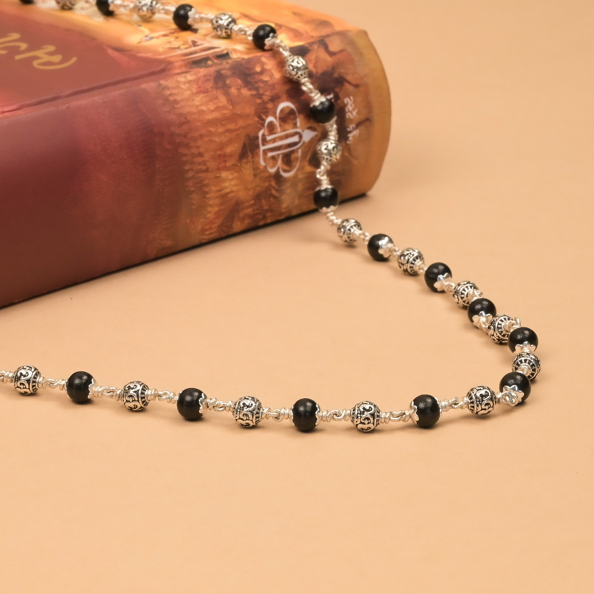 5-6 mm Karungali with Om Silver Beads Mala