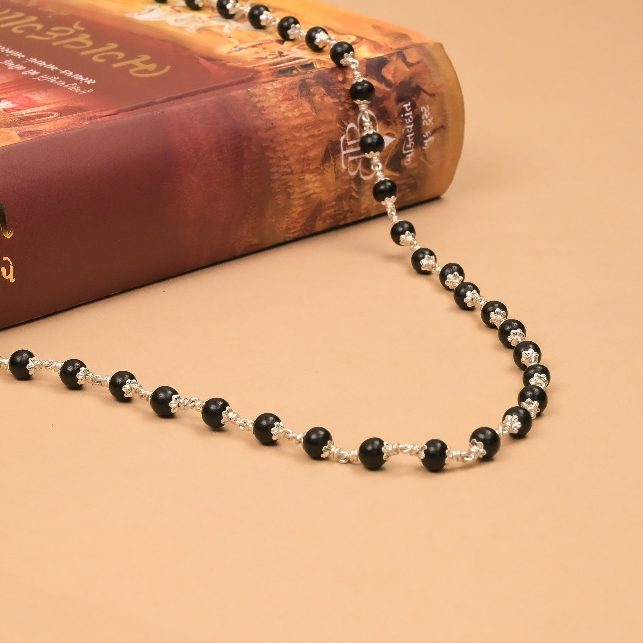 5-6 mm Karungali Beads Silver Mala - Second Image