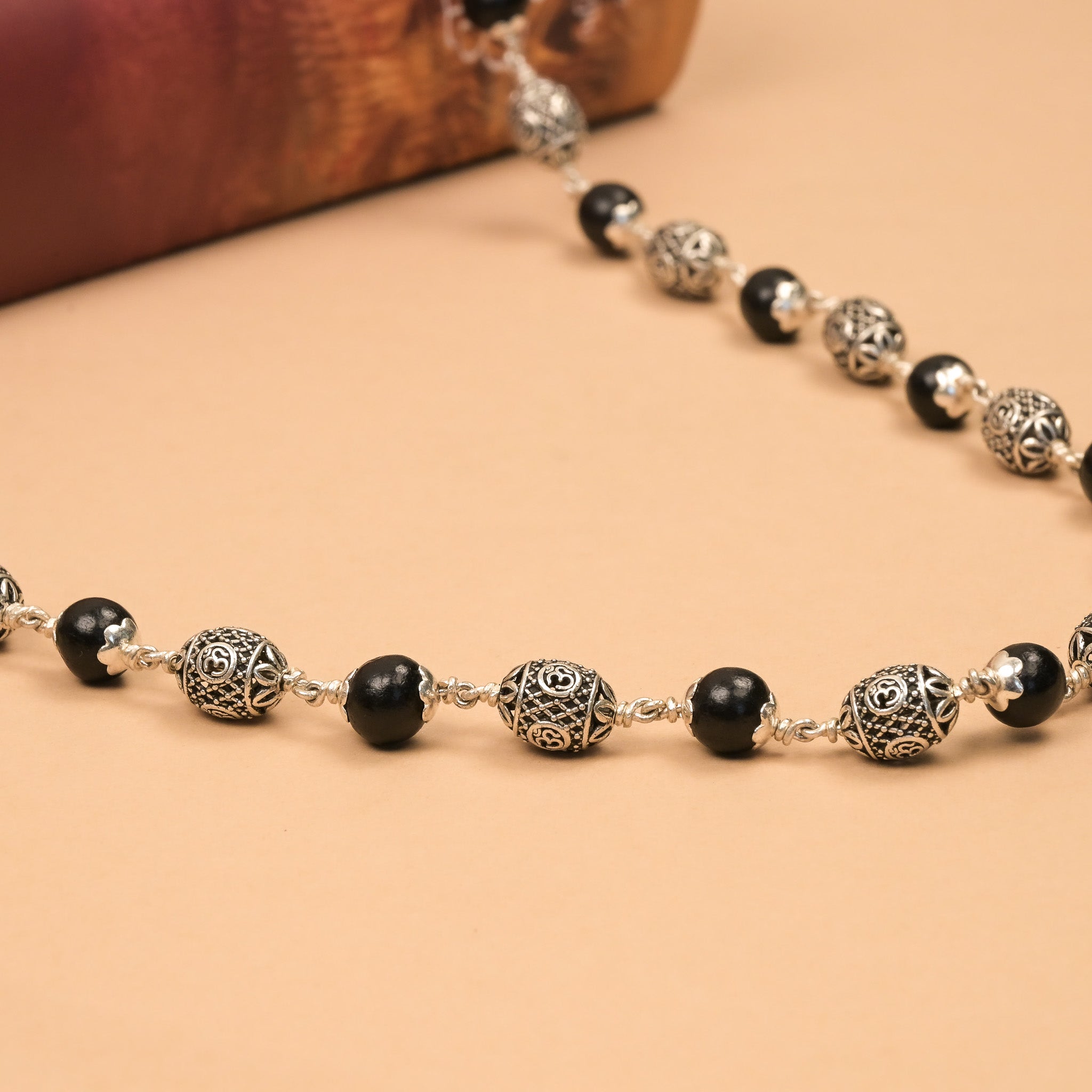 Karungali With Ovel Om Silver Beads Mala