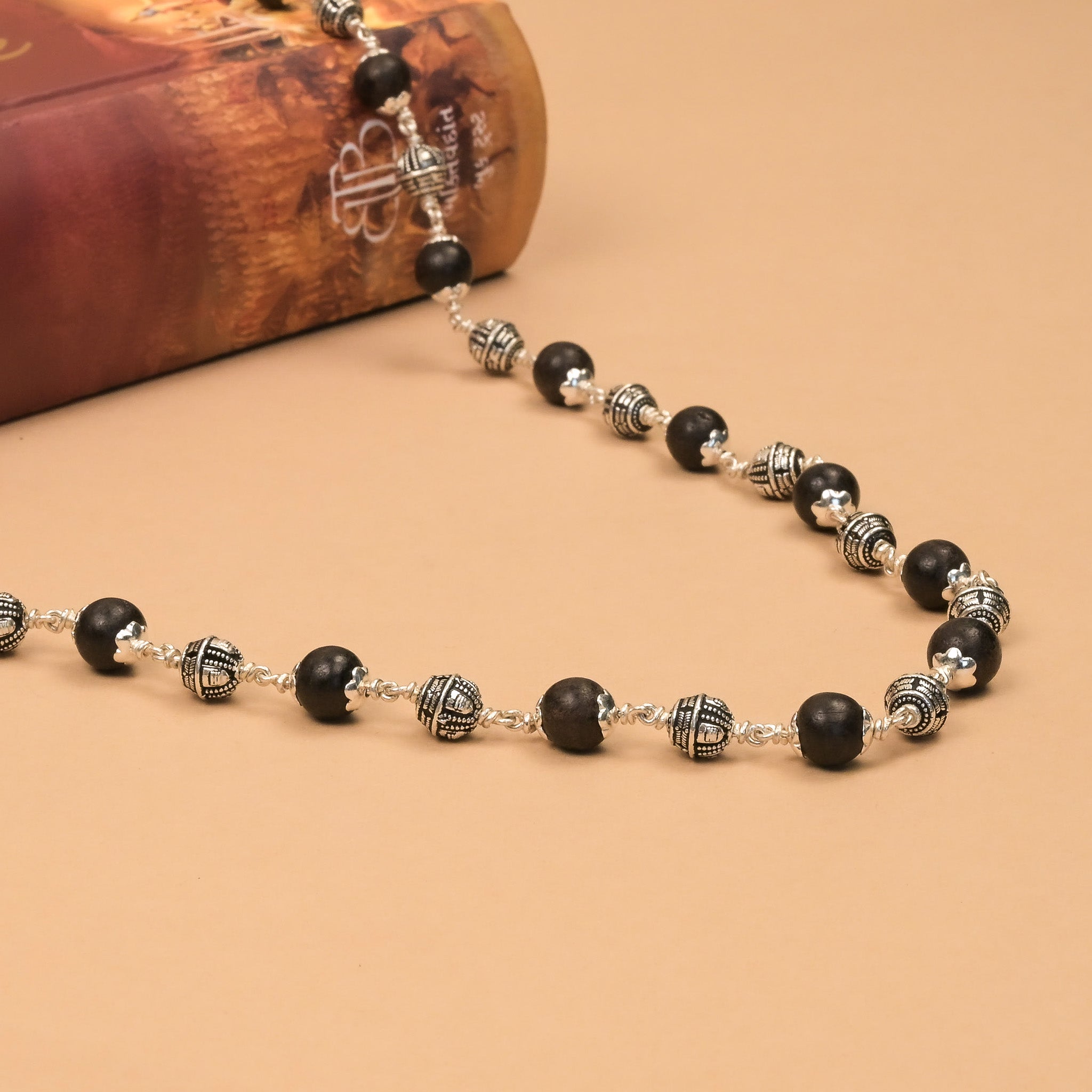 Karungali With Shivling Silver Beads Mala