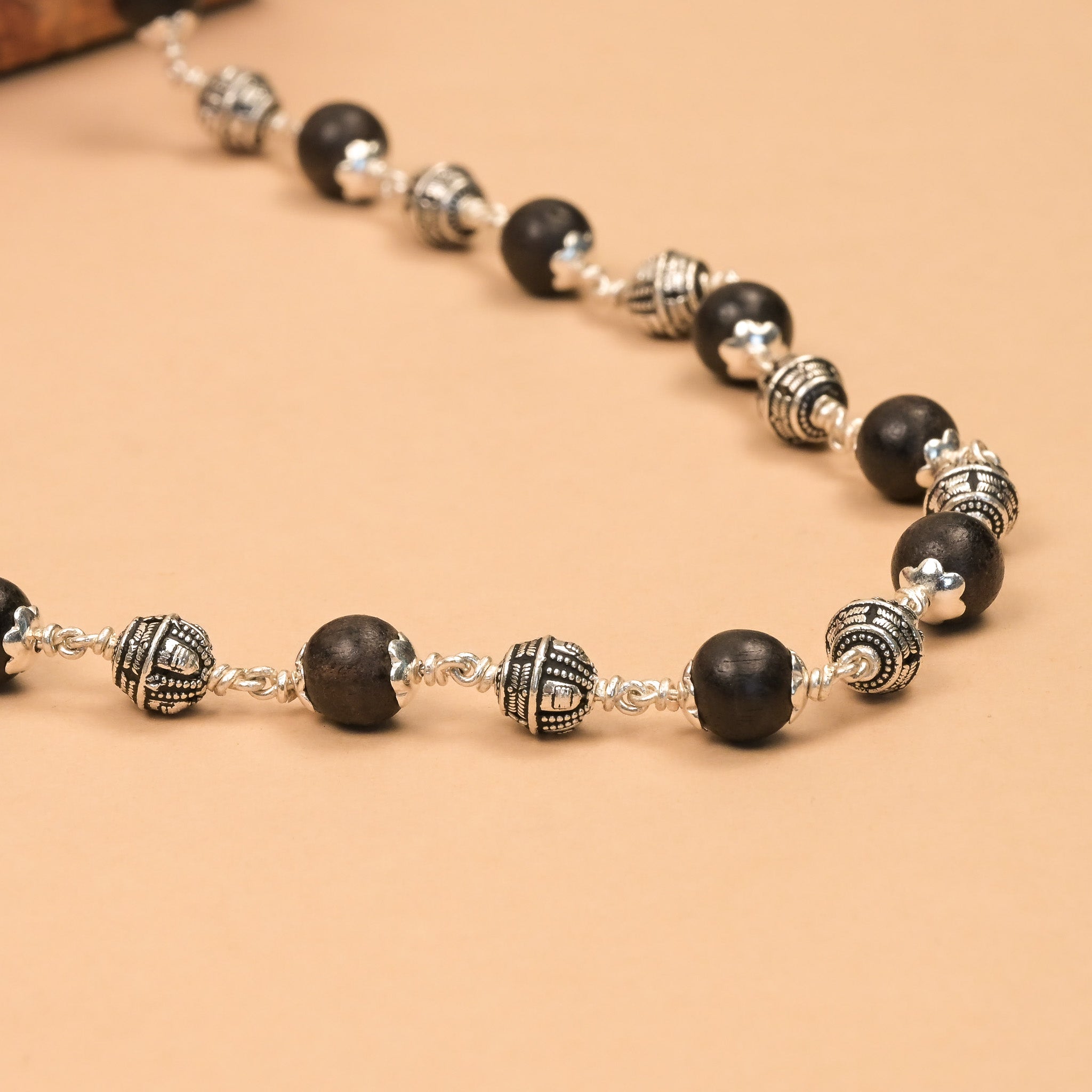 Karungali With Shivling Silver Beads Mala