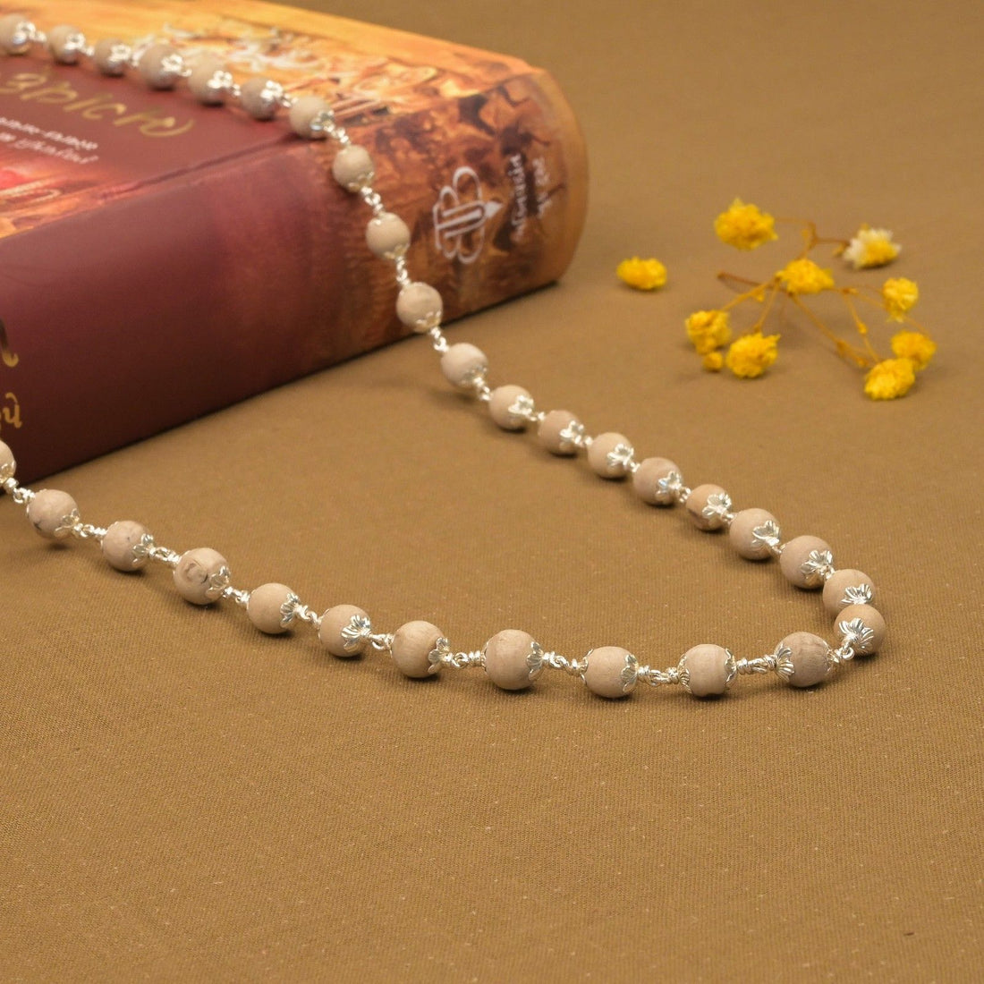7-8 mm Tulsi Beads Silver Mala